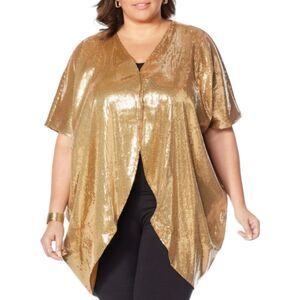 NWT Shavonne Dorsey Silvia Gold Sequin Short Sleeve Kimono Topper Sz M